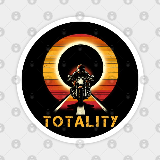 2024 Total Solar Eclipse Biker Tee - 'Totality' Motorcycle Adventure Shirt Magnet by Klimek Prints